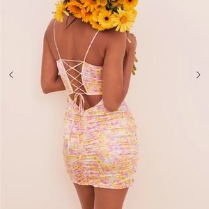 Small satin stretchy For Love and Lemons Pastel Punch Dress.